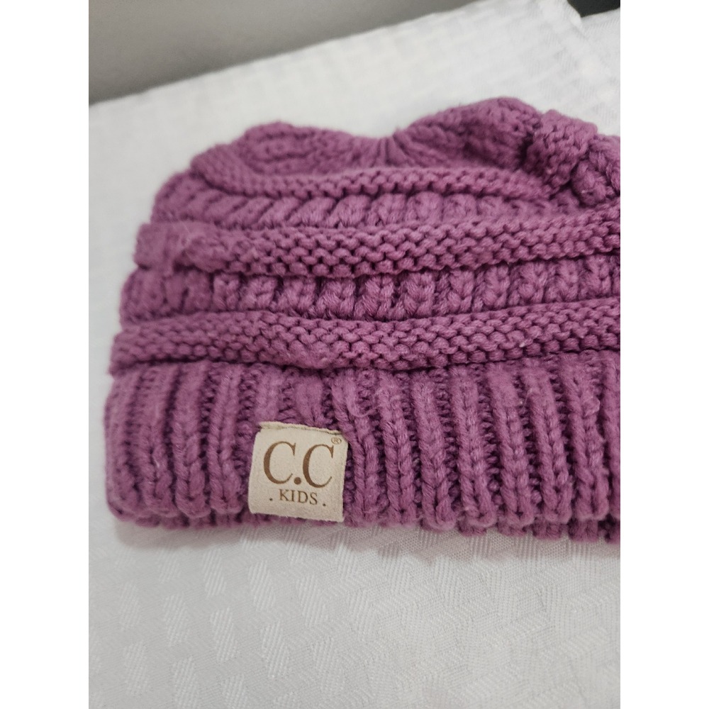 CC Kids Purple Cable Knit Beanie Hat Winter Ribbed Cuff Warm Accessory